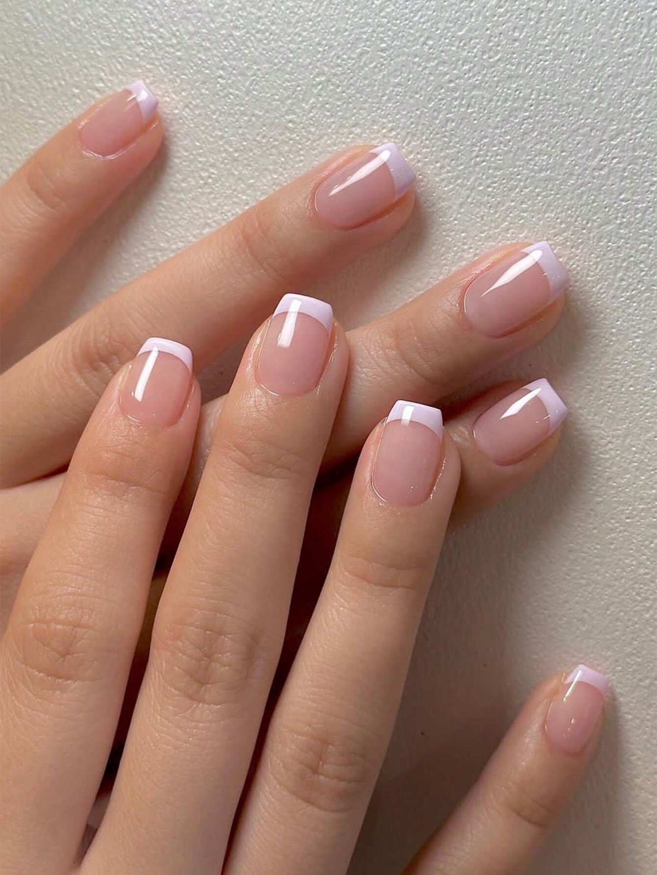 Nail Art Ombre Pink - 24pcs White French False Nails, Rectangular