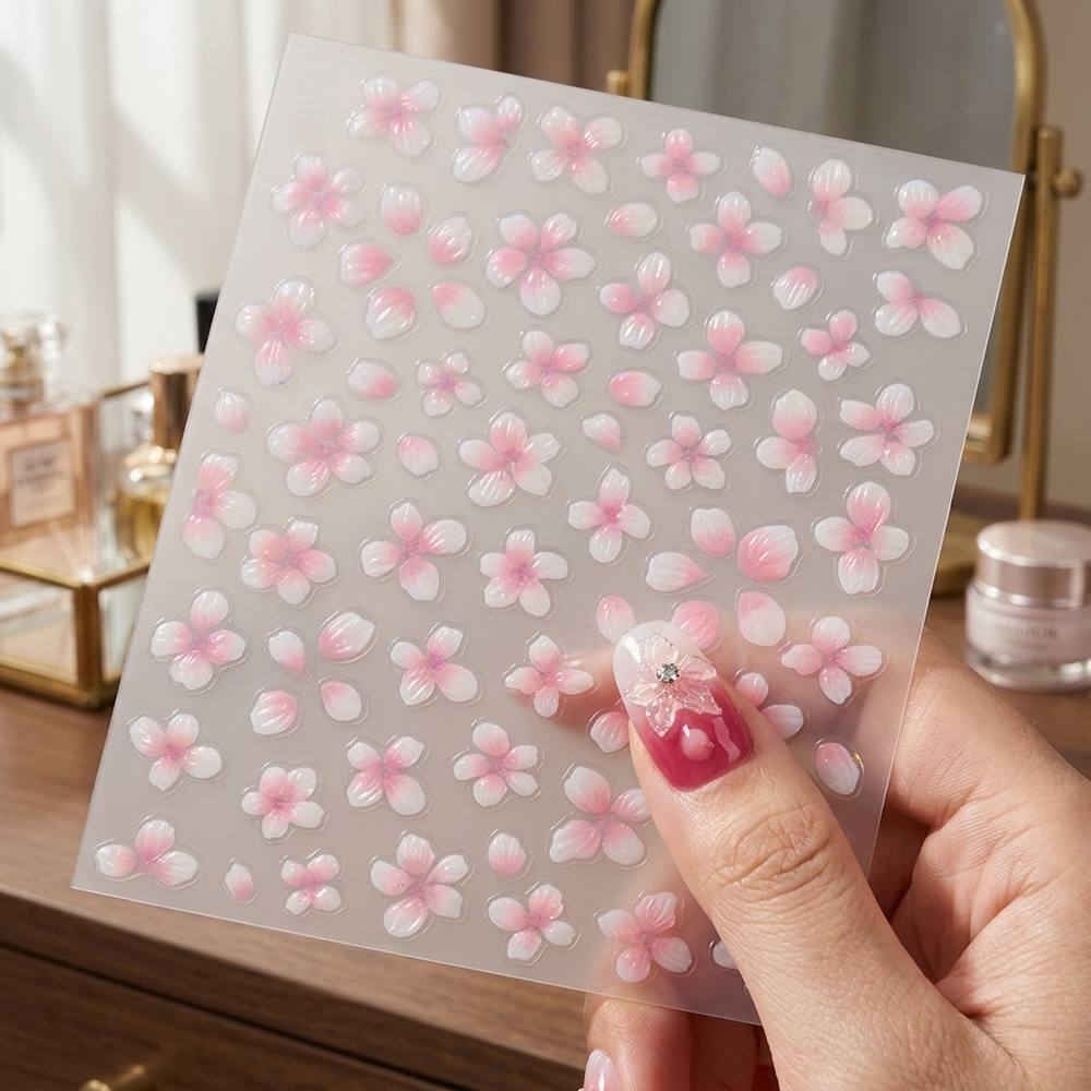 Nail Art Ombre Pink - 1Pc 3D Cherry Blossom Ombre Nail