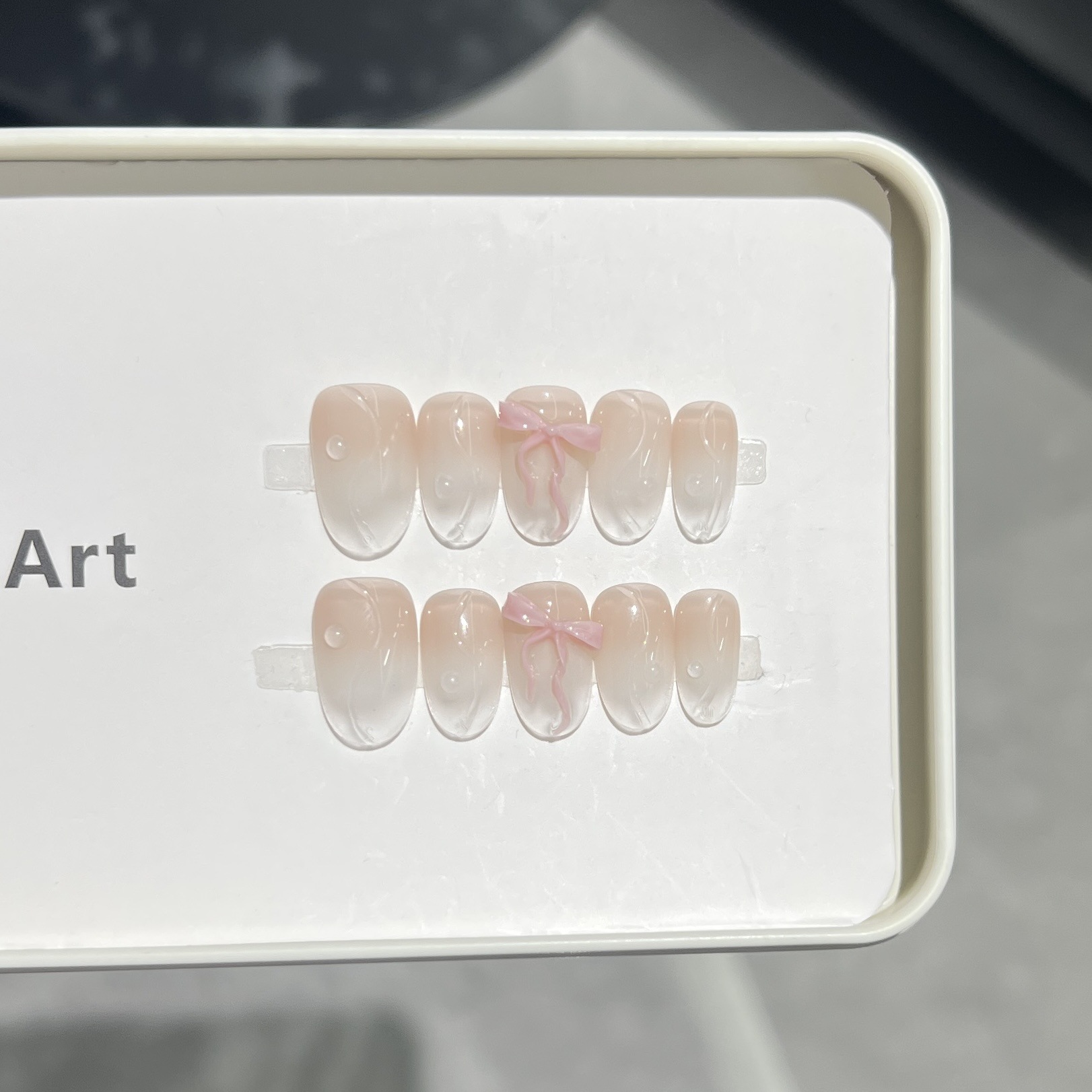 Nail Art Love - 10Pcs Short Oval Pink 3D Bow