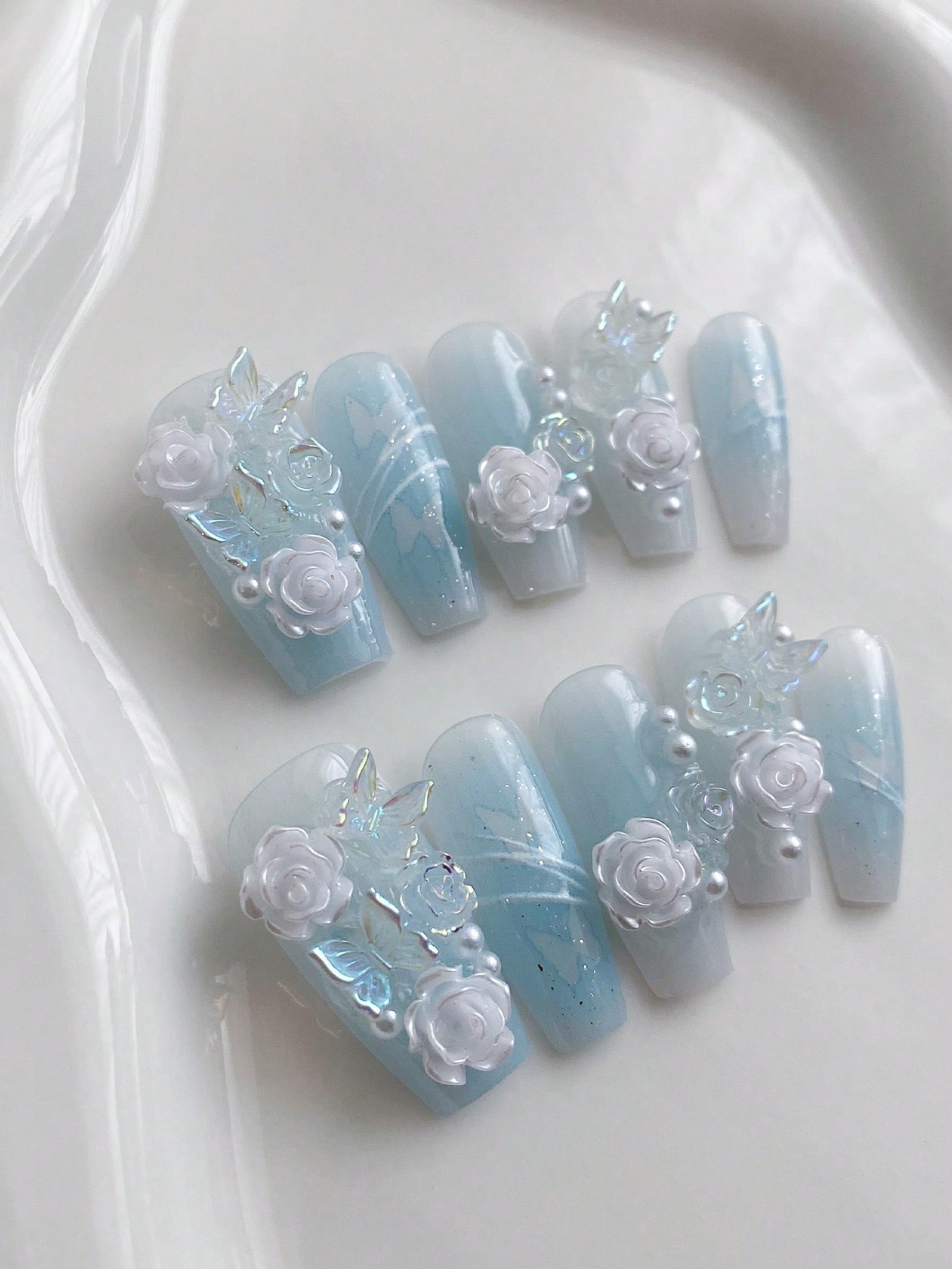 Nail Art Ombre Pink - 10pcs Long Fake Nails, Suitable For