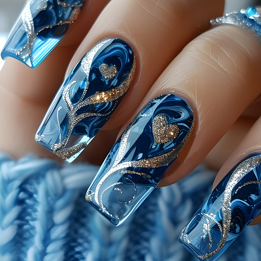 Nail Art Love - Gold Curve Sea Wave Press On