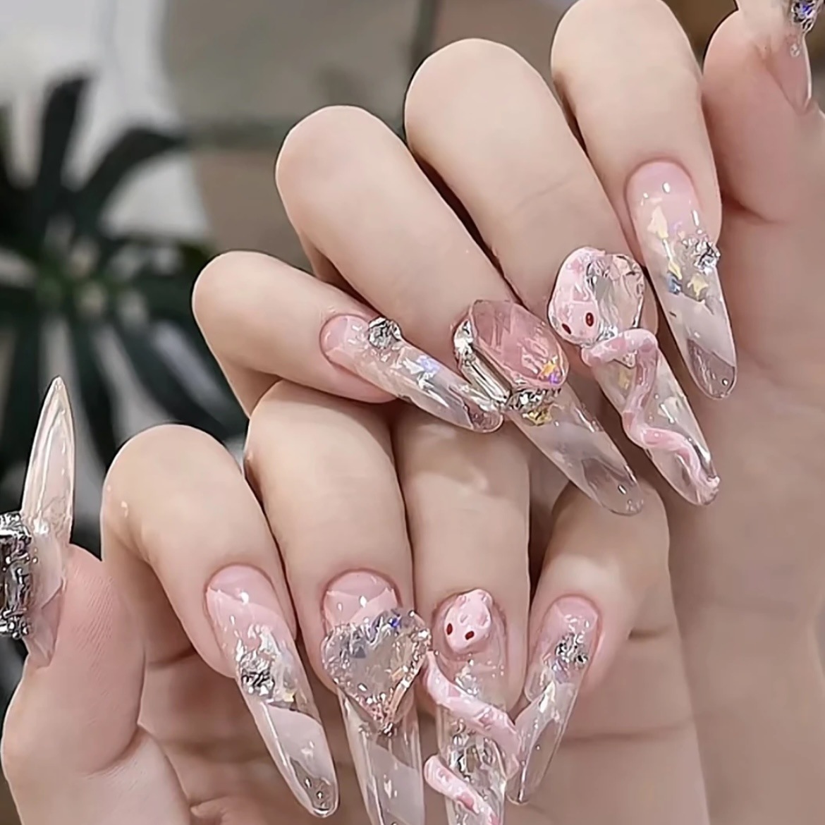 10pcs Long 3D Pink Snake Oval  – Nail Art Love Bewertung und Preis