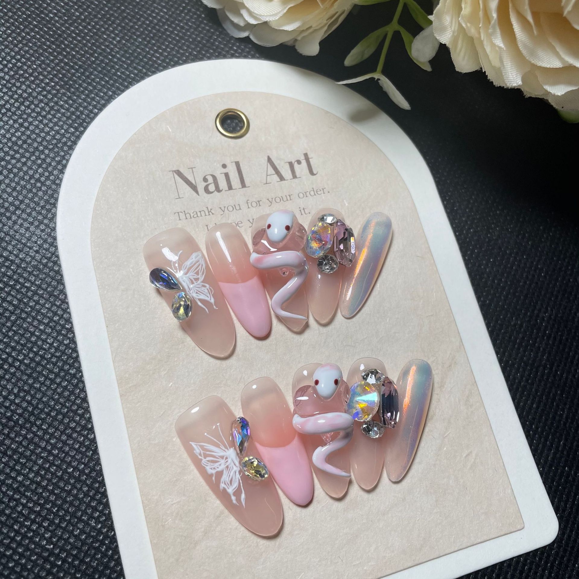 10pcs Long 3D Pink Snake Oval  – Nail Art Love Bewertung und Preis