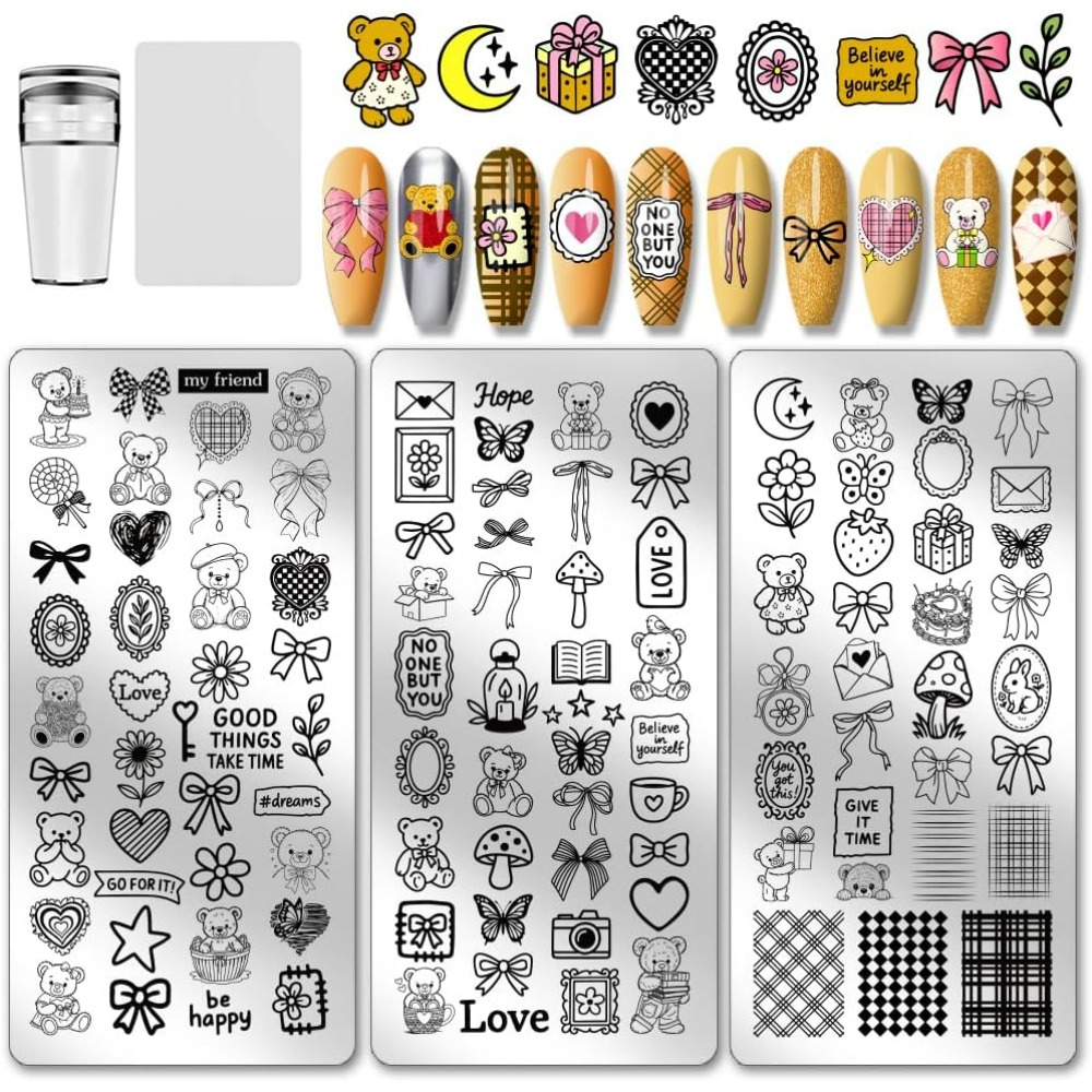 3pcs Cute Bear Nail Stamping P – Nail Art Love Bewertung und Preis